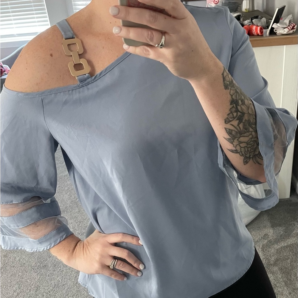 Asymmetrical Blue 3/4 Sleeve Blouse